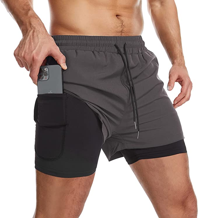 Breathable Mens Double Sports 2 In 1 Shorts For Jogging, Exercise